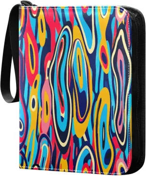Colorful Abstract Pattern Card Binder 4-Pocket, 400 Pockets Card Holder with 50 Removable Sleeves and Zipper for Games Baseball Football Sports Card