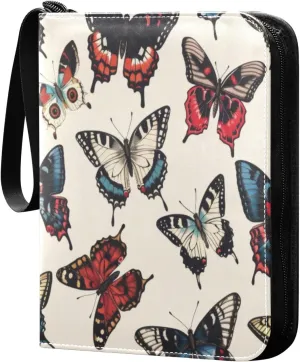 Colorful Butterfly Card Binder 4-Pocket, 400 Pockets Card Holder with 50 Removable Sleeves and Zipper for Games Baseball Football Sports Card