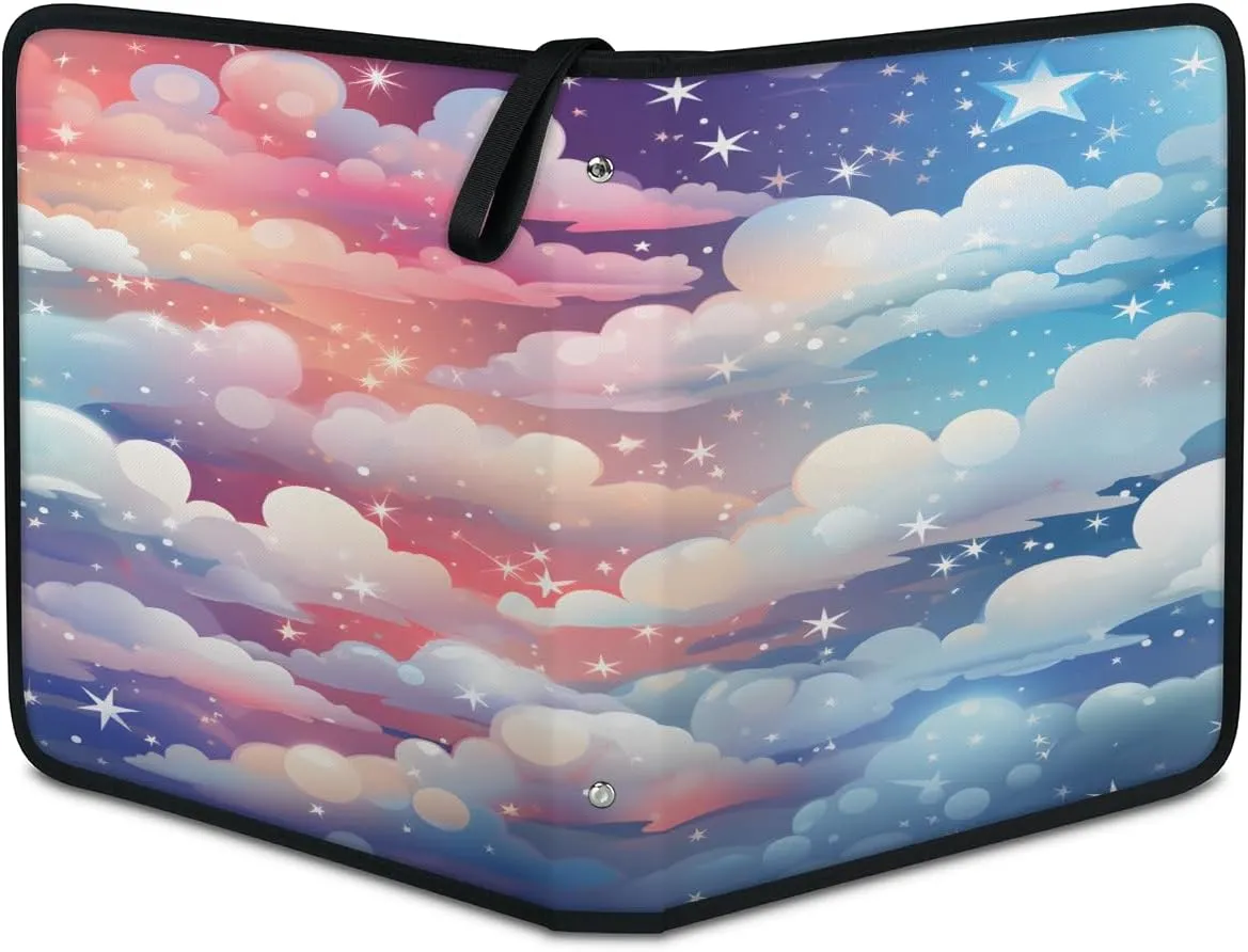 Colorful Clouds 3 Ring Trading Zipper Binder Strap, Trading Card Binder 9 Pocket, 900 Pockets Card Holder with 50 Removable Sleeves for Game Cards