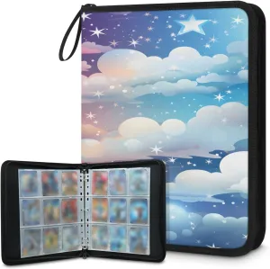 Colorful Clouds 3 Ring Trading Zipper Binder Strap, Trading Card Binder 9 Pocket, 900 Pockets Card Holder with 50 Removable Sleeves for Game Cards