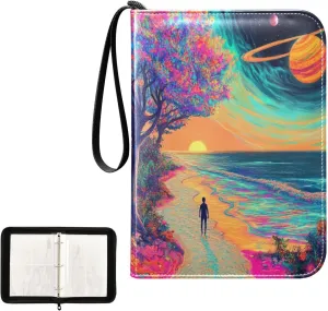 Colorful Cosmic Landscape Card Holder for Binder, 4 Pocket Binder Fits 400 Cards Trading Card Album