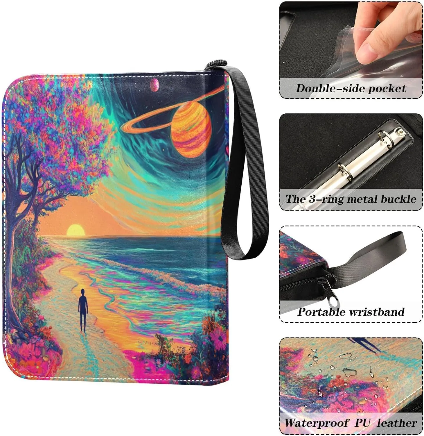 Colorful Cosmic Landscape Card Holder for Binder, 4 Pocket Binder Fits 400 Cards Trading Card Album