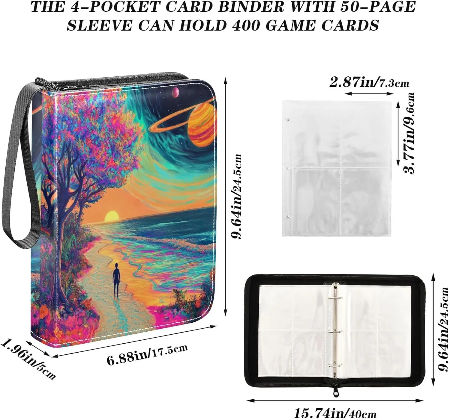 Colorful Cosmic Landscape Card Holder for Binder, 4 Pocket Binder Fits 400 Cards Trading Card Album