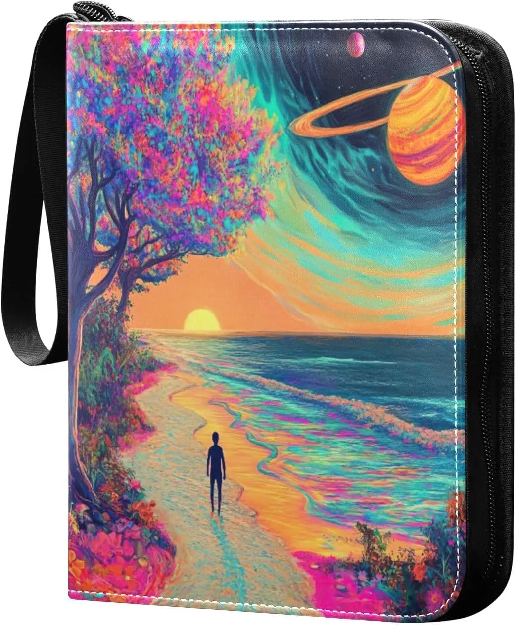Colorful Cosmic Landscape Card Holder for Binder, 4 Pocket Binder Fits 400 Cards Trading Card Album