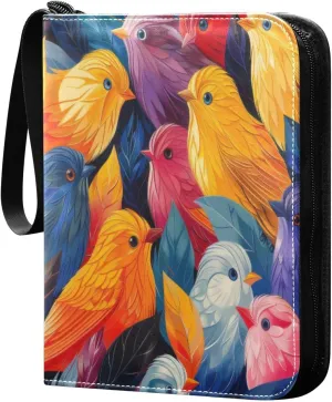 Colorful Cute Birds Card Binder 4-Pocket, 400 Pockets Card Holder with 50 Removable Sleeves and Zipper for Games Baseball Football Sports Card
