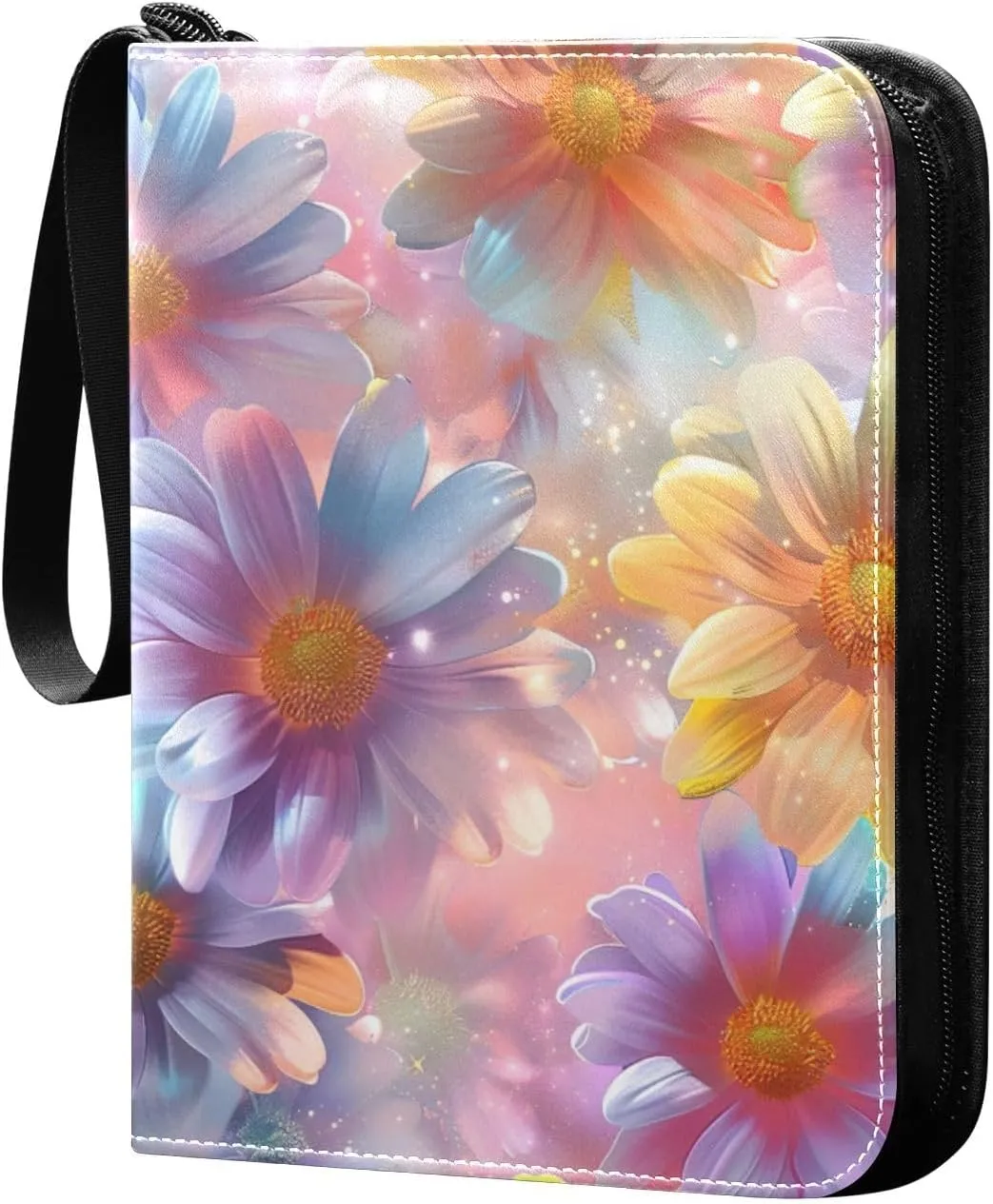Colorful Daisies Card Binder, 400 Pockets Card Holder with 50 Sleeves, Sturdy Card Holder Folders for Game Cards & Sports Cards