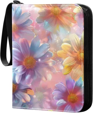 Colorful Daisies Card Binder, 400 Pockets Card Holder with 50 Sleeves, Sturdy Card Holder Folders for Game Cards & Sports Cards