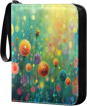 Colorful Dandelion Flowers Card Binder 4-Pocket, 400 Pockets Card Holder with 50 Removable Sleeves and Zipper for Games Baseball Football Sports Card