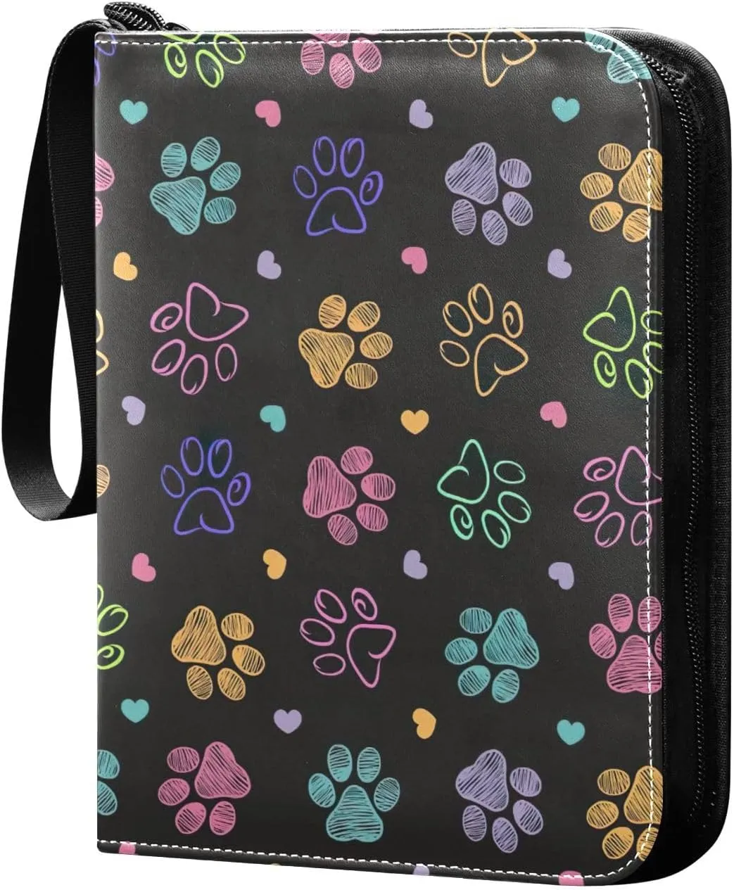 Colorful Doodle Paw Print Binder Cards 4 Pocket Photocard Holder Fits 400 Cards Trading Card Binder Zipper