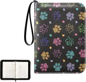 Colorful Doodle Paw Print Binder Cards 4 Pocket Photocard Holder Fits 400 Cards Trading Card Binder Zipper