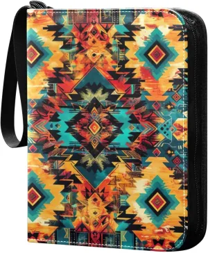 Colorful Ethnic Geometric Card Binder, 400 Pockets Card Holder with 50 Sleeves, Sturdy Card Holder Folders for Game Cards & Sports Cards