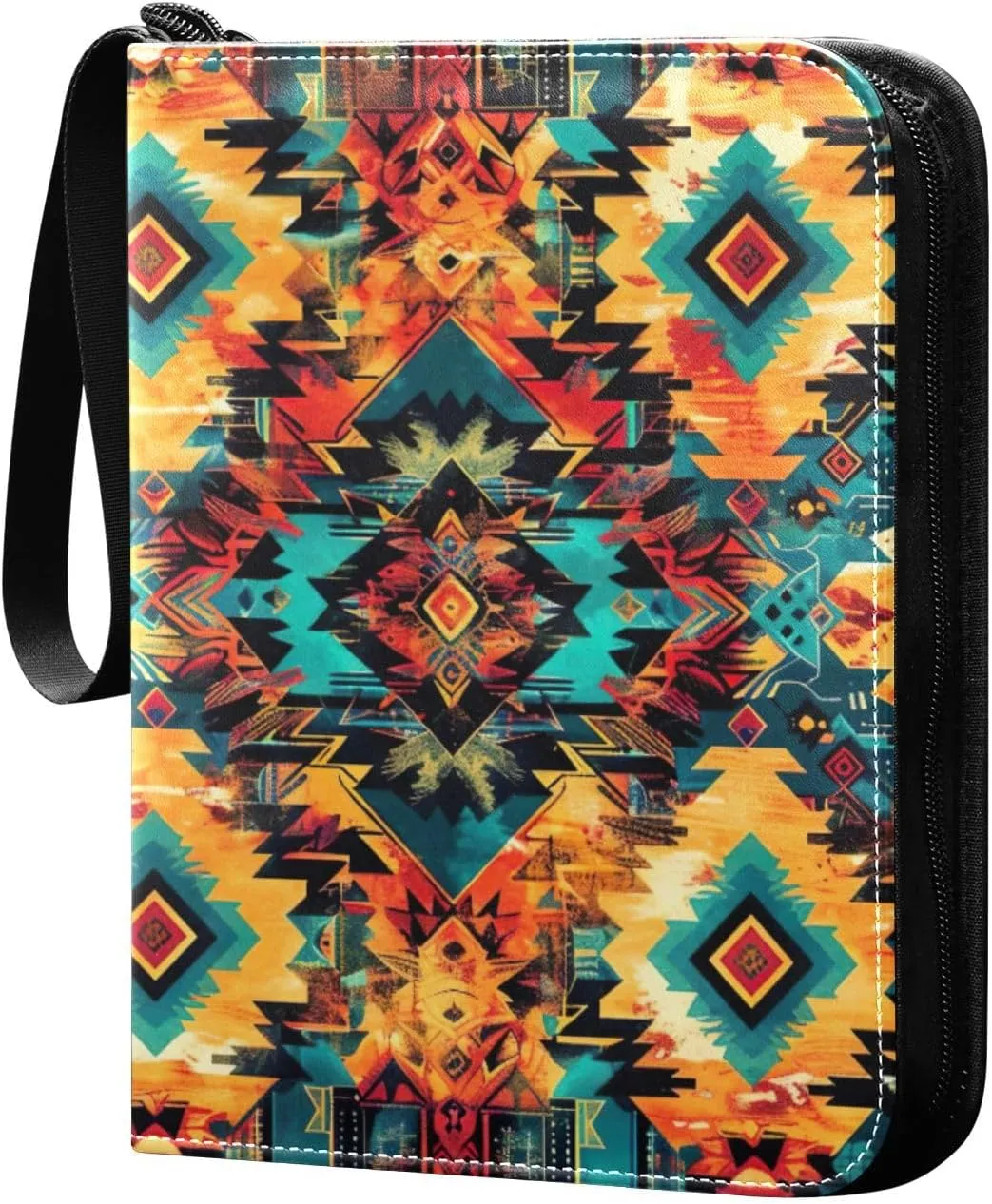 Colorful Ethnic Geometric Card Binder, 400 Pockets Card Holder with 50 Sleeves, Sturdy Card Holder Folders for Game Cards & Sports Cards