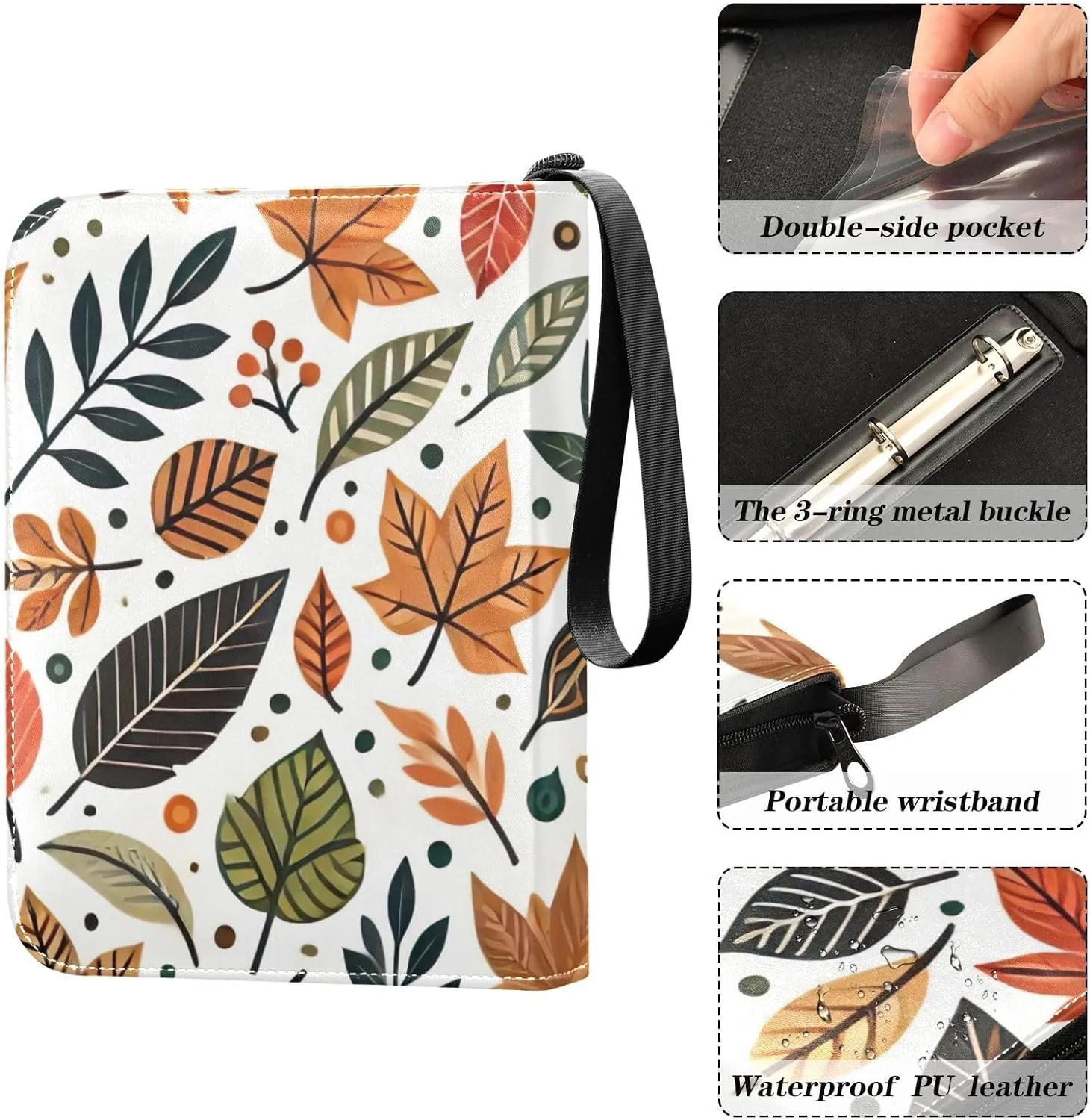 Colorful Fall Leaves Beige Card Binders Collection Case Book Fits 400 Cards With 50 Removable Sleeves Trading Card Albums Sports Card Binder