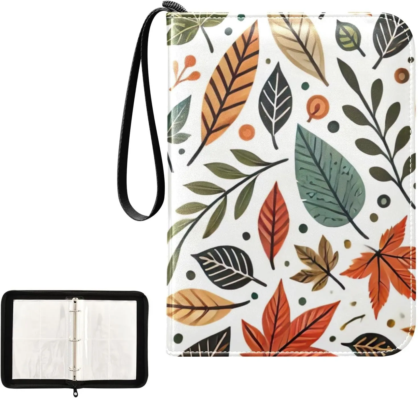 Colorful Fall Leaves Beige Card Binders Collection Case Book Fits 400 Cards With 50 Removable Sleeves Trading Card Albums Sports Card Binder