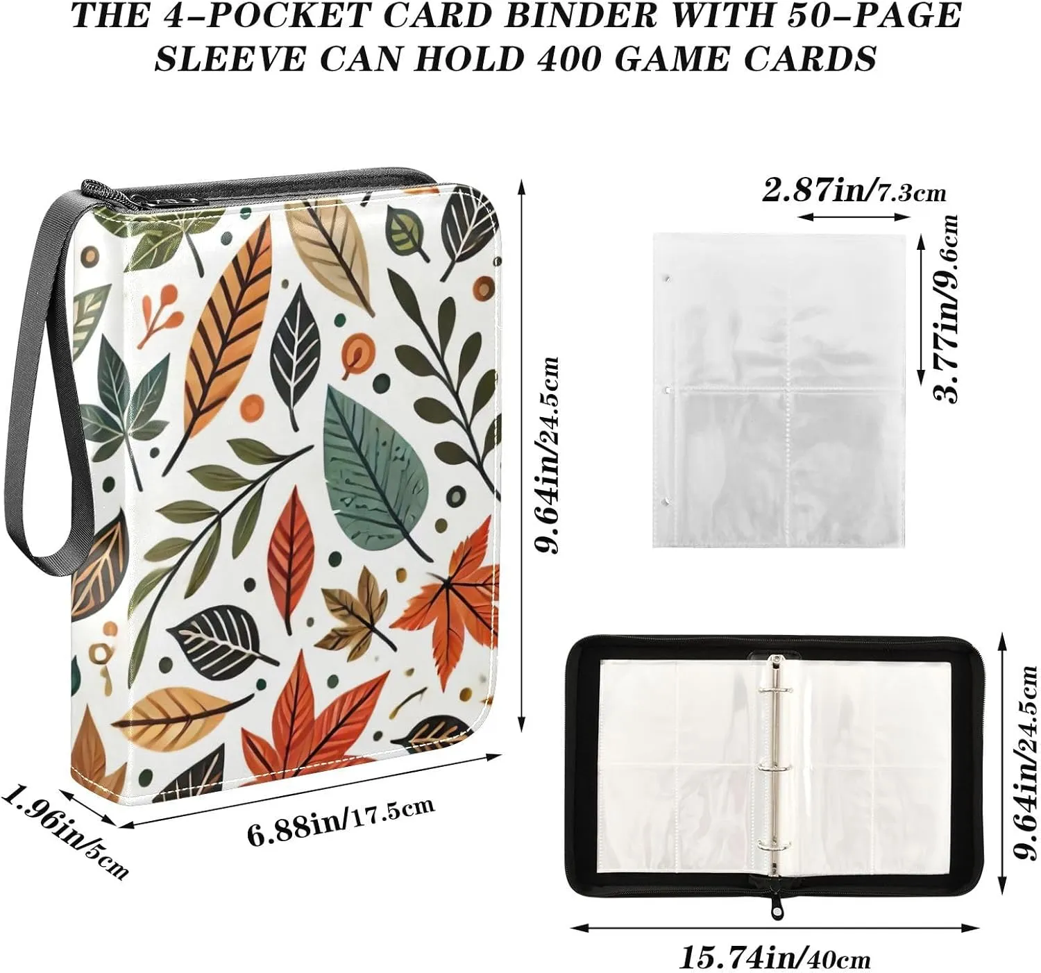 Colorful Fall Leaves Beige Card Binders Collection Case Book Fits 400 Cards With 50 Removable Sleeves Trading Card Albums Sports Card Binder