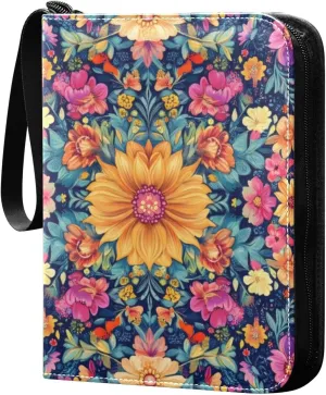 Colorful Floral_8 Card Binder, 400 Pockets Card Holder with 50 Sleeves, Sturdy Card Holder Folders for Game Cards & Sports Cards