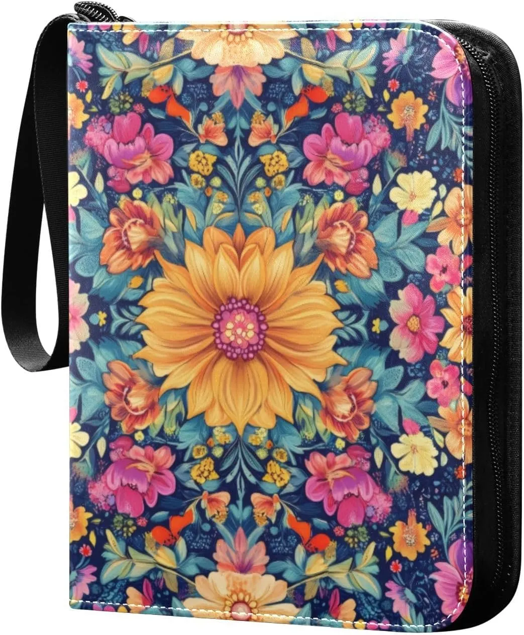 Colorful Floral_8 Card Binder, 400 Pockets Card Holder with 50 Sleeves, Sturdy Card Holder Folders for Game Cards & Sports Cards