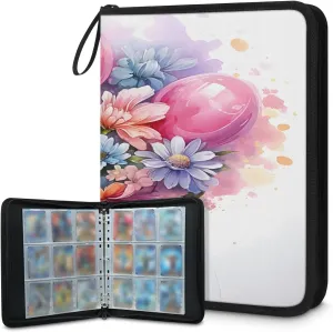 Colorful Flower Balloons 3 Ring Trading Zipper Binder Strap, Trading Card Binder 4 Pocket, 400 Pockets Card Holder with 50 Removable Sleeves for Game Cards