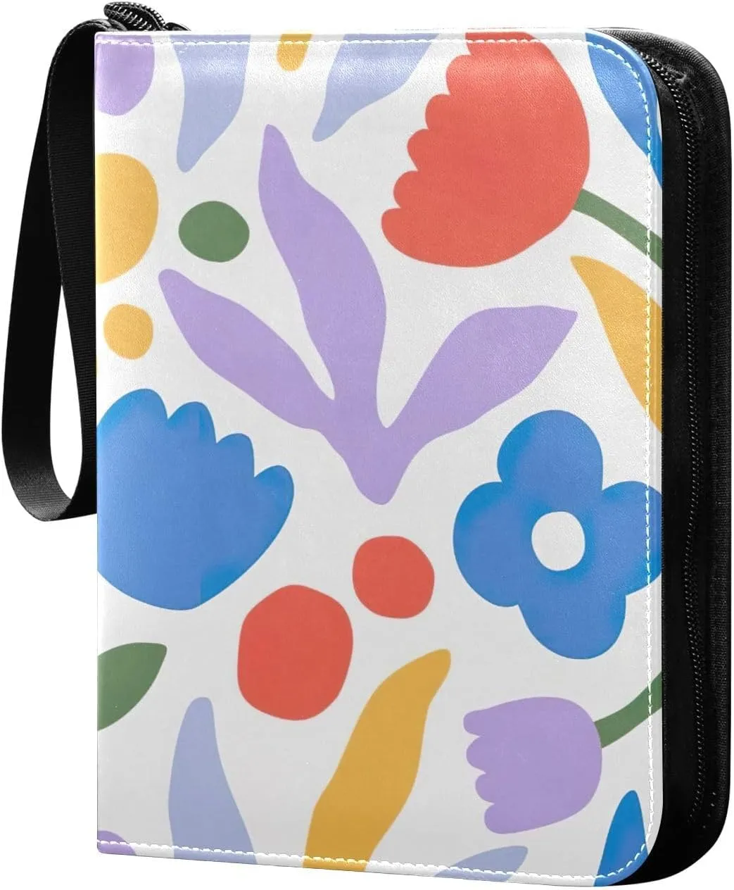 Colorful Flower Small Card Binder, Zip up 3 Ring Binder Fits 400 Cards for Sports Cards, Game Cards