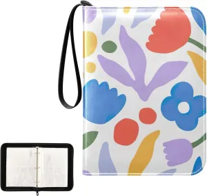Colorful Flower Small Card Binder, Zip up 3 Ring Binder Fits 400 Cards for Sports Cards, Game Cards