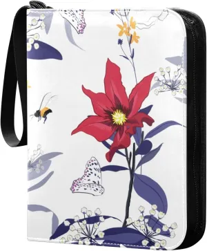 Colorful Flowers Card Collector Holder for Collectible Boys Girls Game Sports Cards MTG TCG, 4 Pockets Trading Card Folder Zip Card Binder, FYGJRFTJ6958