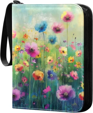 Colorful Flowers Painting Card Binder, 400 Pockets Card Holder with 50 Sleeves, Sturdy Card Holder Folders for Game Cards & Sports Cards