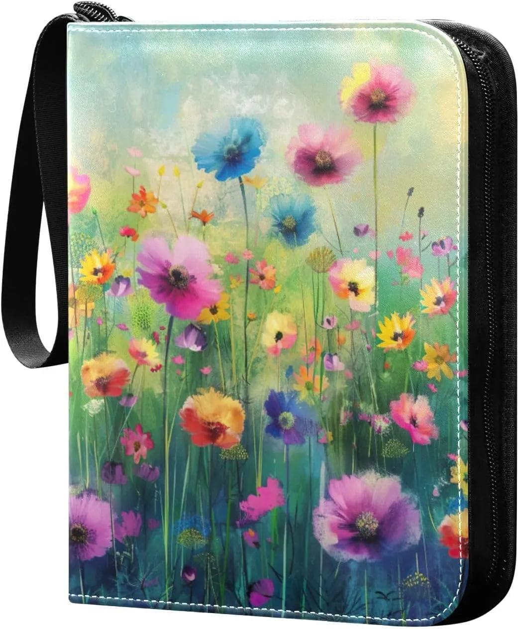 Colorful Flowers Painting Card Binder, 400 Pockets Card Holder with 50 Sleeves, Sturdy Card Holder Folders for Game Cards & Sports Cards