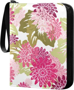 Colorful Flowers Pattern Card Binder for Trading Cards, 4 Pocket with 50 Sleeves up to 400 Cards, Double Sided Pockets Card Holder Carry Case for Baseball Card, Football Card, Gaming Cards