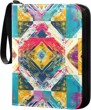 Colorful Geometric Card Binder, 400 Pockets Card Holder with 50 Sleeves, Sturdy Card Holder Folders for Game Cards & Sports Cards