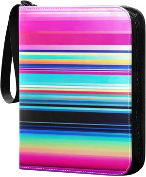 Colorful Mexican Stripe Card Binder 4-Pocket, 400 Pockets Card Holder with 50 Removable Sleeves and Zipper for Games Baseball Football Sports Card