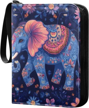 Colorful Paisley Elephant Card Binder, 400 Pockets Card Holder with 50 Sleeves, Sturdy Card Holder Folders for Game Cards & Sports Cards