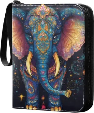 Colorful Paisley Elephant Card Binder, 400 Pockets Card Holder with 50 Sleeves, Sturdy Card Holder Folders for Game Cards & Sports Cards