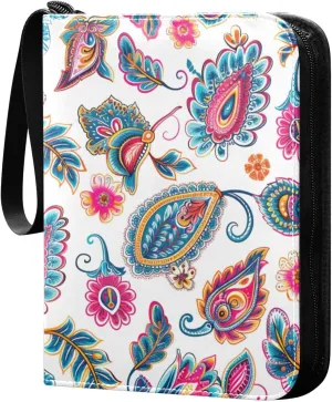 Colorful Paisley Pattern Card Binder, 400 Pockets Card Holder with 50 Sleeves, Sturdy Card Holder Folders for Game Cards & Sports Cards