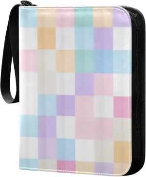 Colorful Plaid Blue Pink Card Binder, 400 Pockets Card Holder with 50 Sleeves, Sturdy Card Holder Folders for Game Cards & Sports Cards