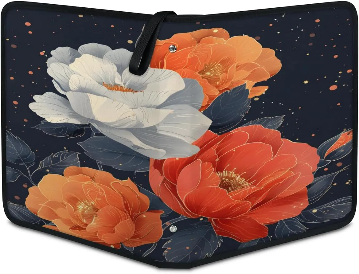 Colorful Roses 3 Ring Trading Zipper Binder Strap, Trading Card Binder 4 Pocket, 400 Pockets Card Holder with 50 Removable Sleeves for Game Cards