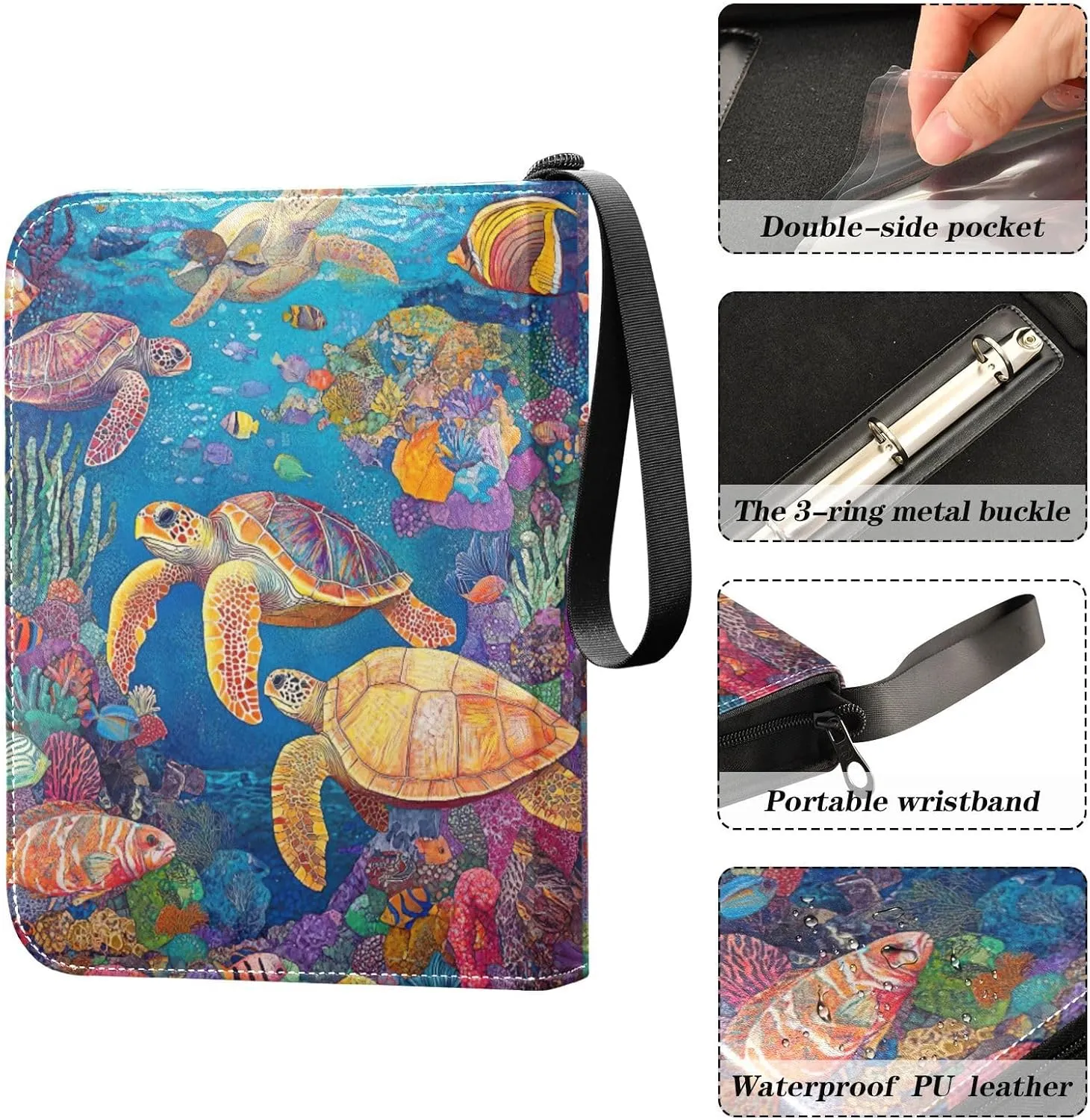 Colorful Sea Creature Scene Trading Card Holder Binder, 3 Ring Trading Card Binder Fits 400 Cards Card Book Holder for Trading Cards