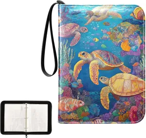 Colorful Sea Creature Scene Trading Card Holder Binder, 3 Ring Trading Card Binder Fits 400 Cards Card Book Holder for Trading Cards