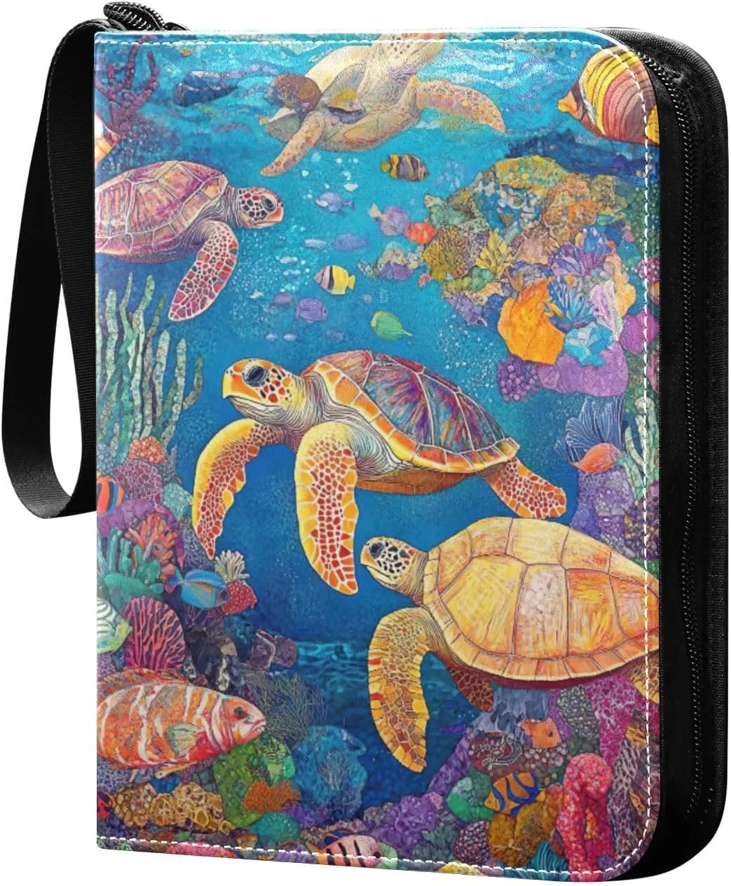 Colorful Sea Creature Scene Trading Card Holder Binder, 3 Ring Trading Card Binder Fits 400 Cards Card Book Holder for Trading Cards