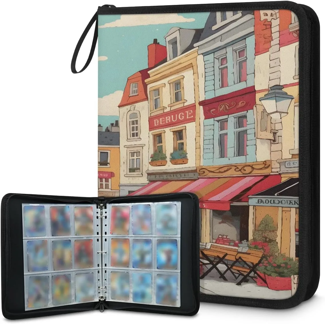 Colorful Street 3 Ring Trading Zipper Binder Strap, Trading Card Binder 4 Pocket, 400 Pockets Card Holder with 50 Removable Sleeves for Game Cards