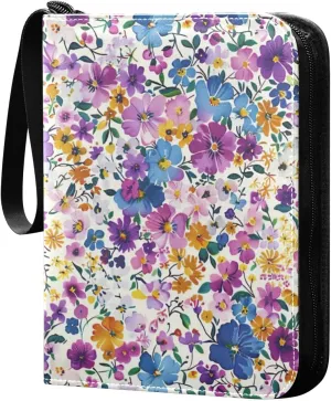 Colorful Watercolor Flowers Card Binder, 400 Pockets Card Holder with 50 Sleeves, Sturdy Card Holder Folders for Game Cards & Sports Cards