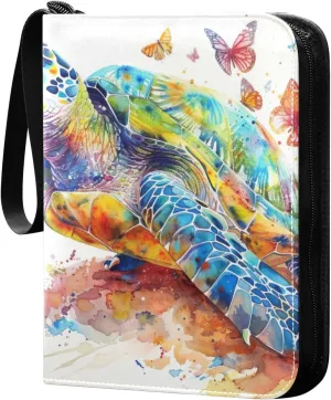 Colorful Watercolor Turtle Card Binder, 400 Pockets Card Holder with 50 Sleeves, Sturdy Card Holder Folders for Game Cards & Sports Cards