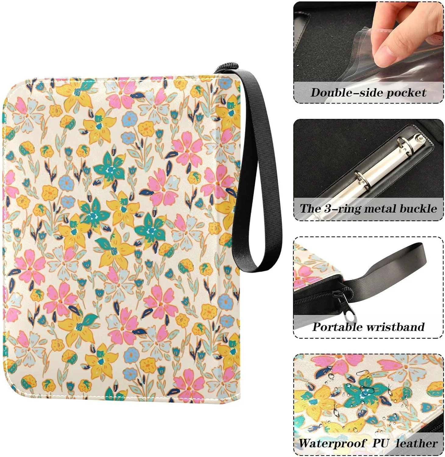 Colorful Wildflowers Card Binders for Collectors 4 Pocket Card Collector Book Fits 400 Cards 3 Ring Binder Zipper Card