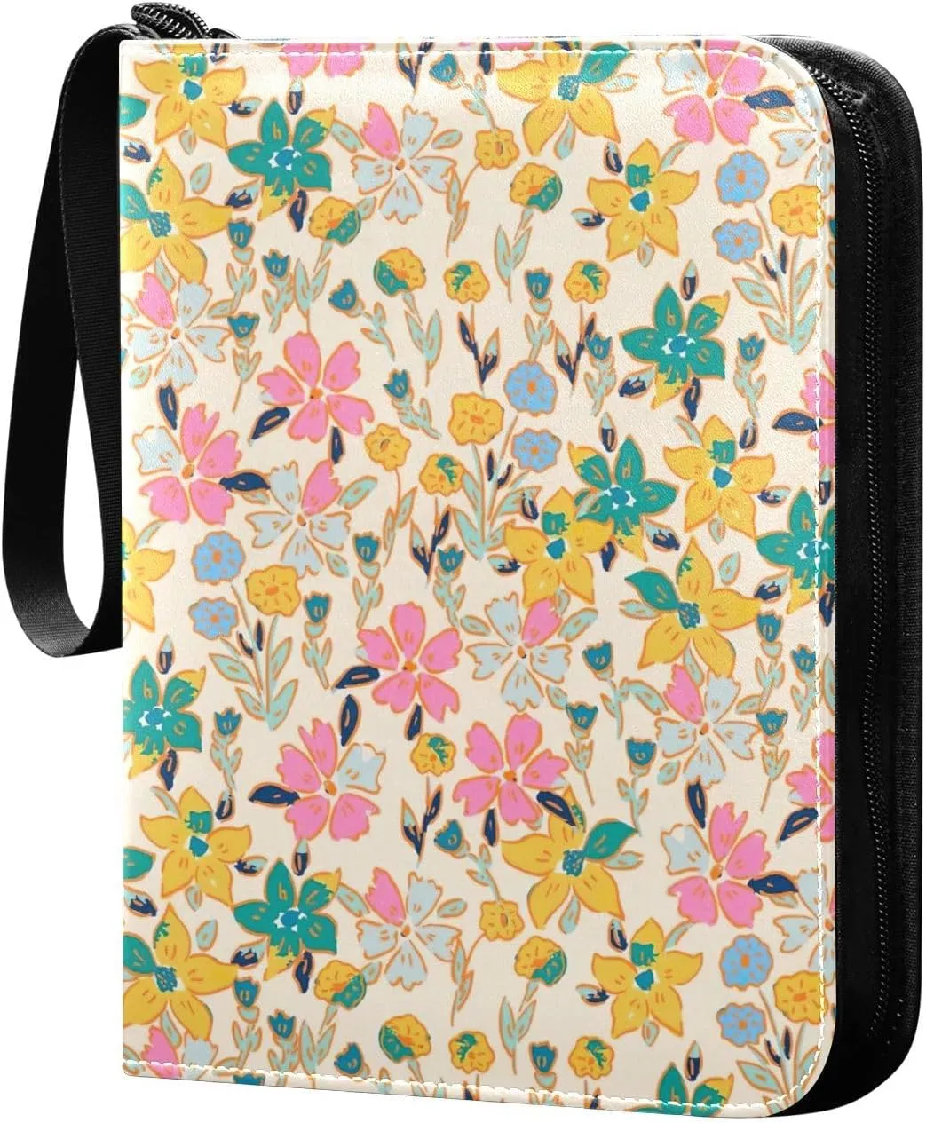 Colorful Wildflowers Card Binders for Collectors 4 Pocket Card Collector Book Fits 400 Cards 3 Ring Binder Zipper Card