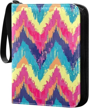 Colorful Zigzag Pattern Card Binder 4-Pocket, 400 Pockets Card Holder with 50 Removable Sleeves and Zipper for Games Baseball Football Sports Card