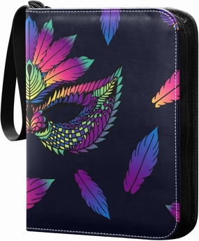 Colorful Feathers Masks Card Collector Holder for Collectible Boys Girls Game Sports Cards MTG TCG, 4 Pockets Trading Card Folder Zip Card Binder, FYGJRFTJ6958