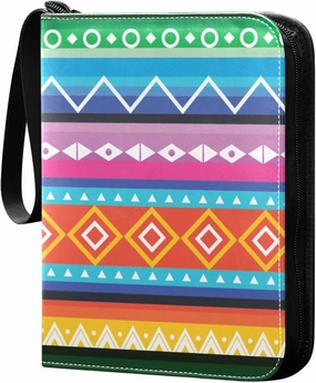 Colorful Peruvian Pattern Card Collector Holder for Collectible Boys Girls Game Sports Cards MTG TCG, 4 Pockets Trading Card Folder Zip Card Binder, FYGJRFTJ6958