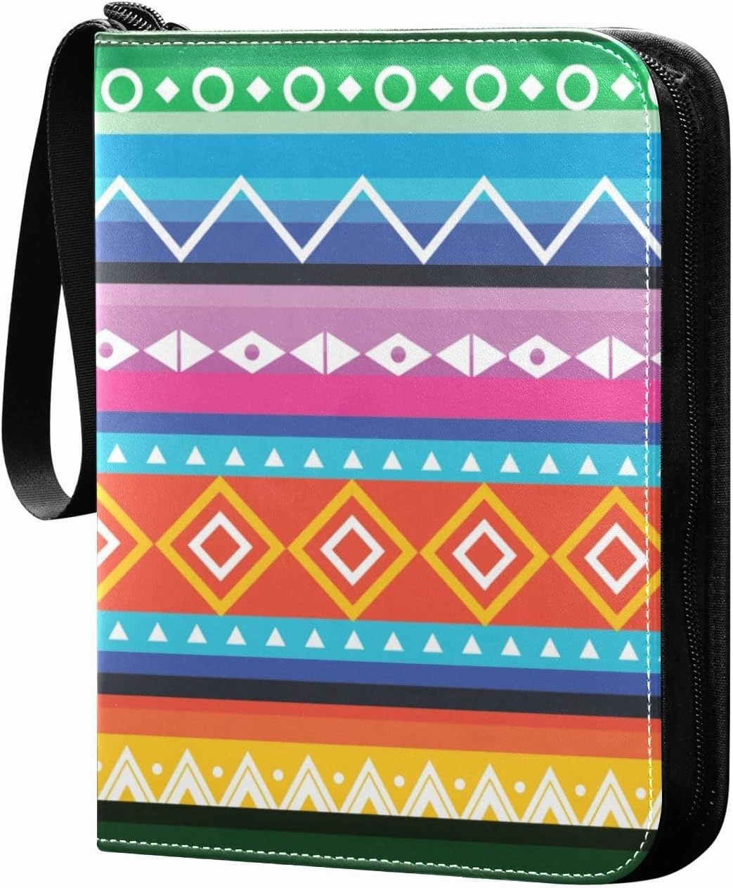 Colorful Peruvian Pattern Card Collector Holder for Collectible Boys Girls Game Sports Cards MTG TCG, 4 Pockets Trading Card Folder Zip Card Binder, FYGJRFTJ6958