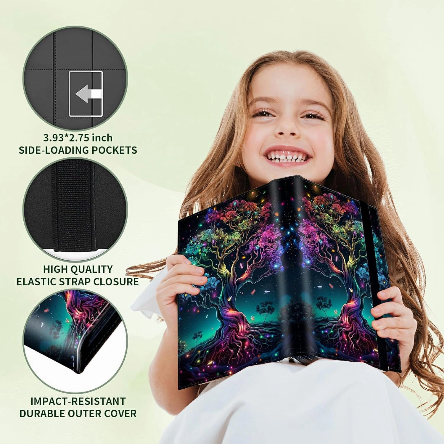 Colorful Tree 4 Pocket Trading Cards Album   MTG Commander Deck Box, Trading Card Binder Holder with 400 Card Protector, Expandable PU Card Book Collectable Board Game Magic Card Binder