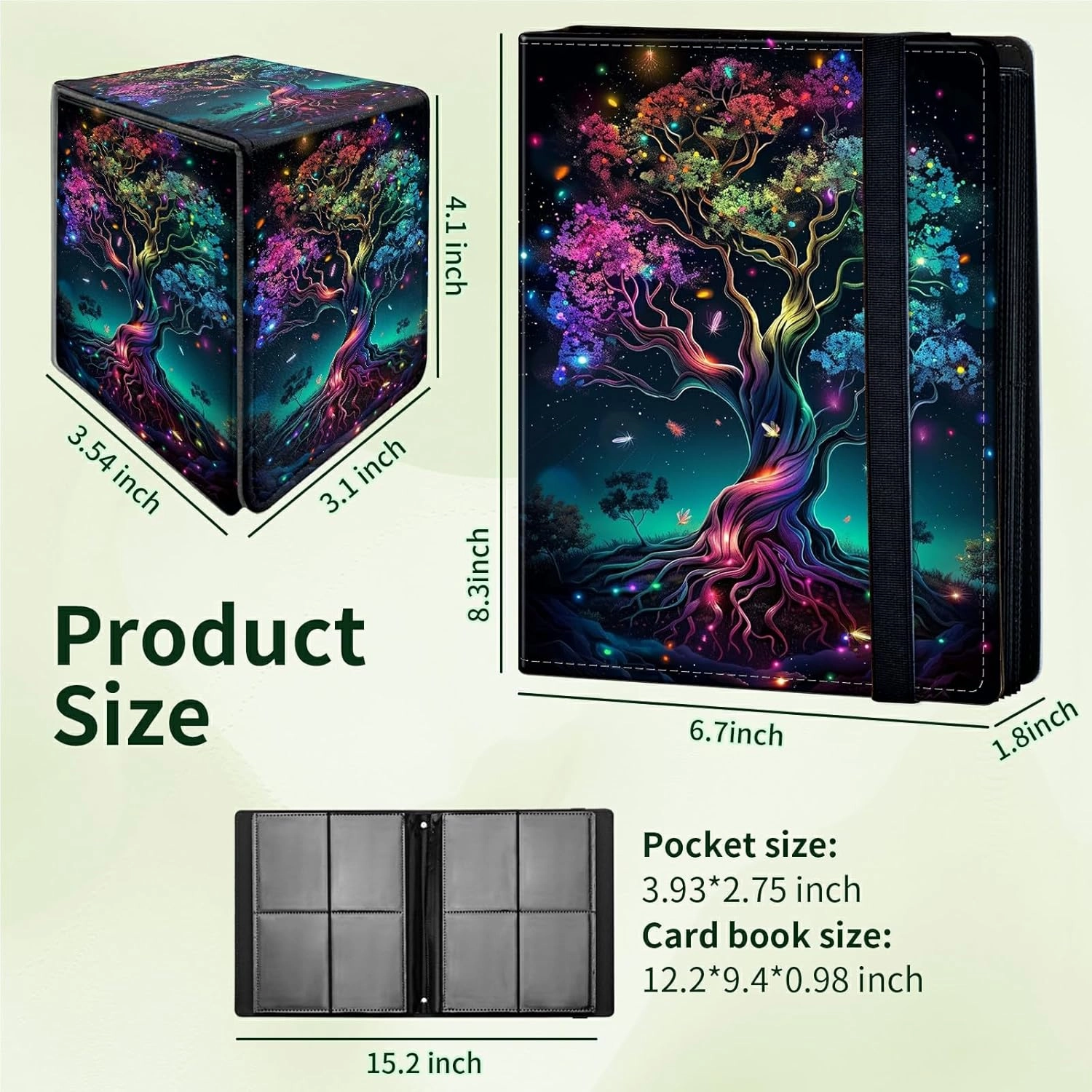 Colorful Tree 4 Pocket Trading Cards Album   MTG Commander Deck Box, Trading Card Binder Holder with 400 Card Protector, Expandable PU Card Book Collectable Board Game Magic Card Binder