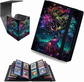 Colorful Tree 4 Pocket Trading Cards Album   MTG Commander Deck Box, Trading Card Binder Holder with 400 Card Protector, Expandable PU Card Book Collectable Board Game Magic Card Binder